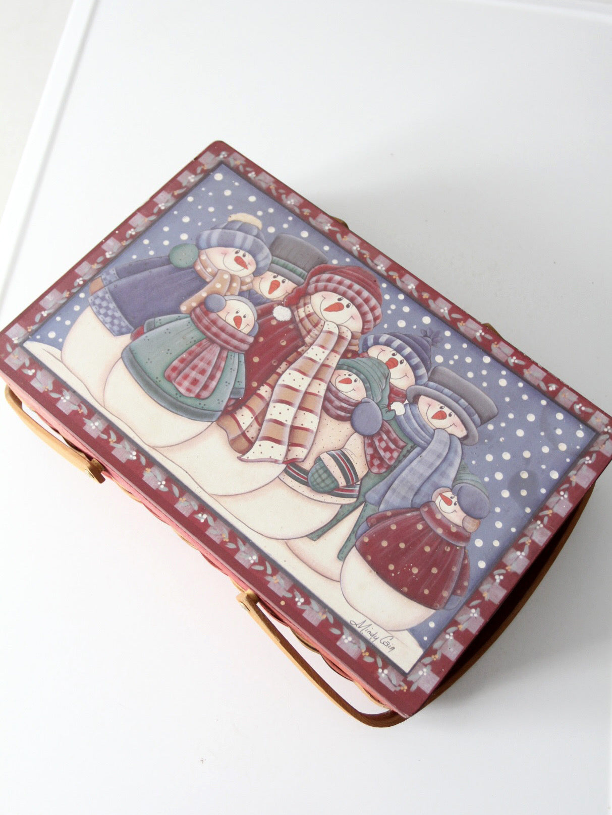 vintage Mindy Cain snowman Christmas basket