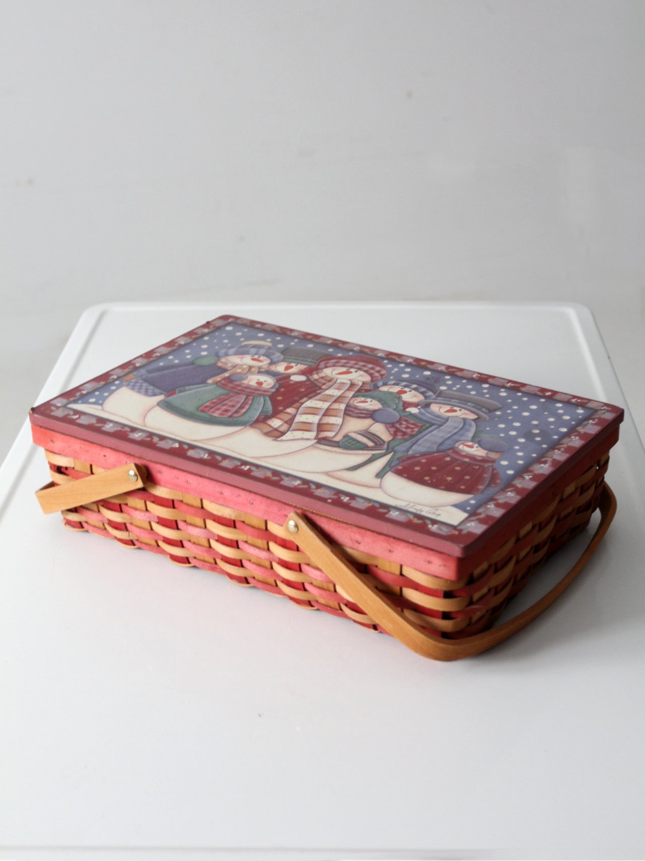 vintage Mindy Cain snowman Christmas basket