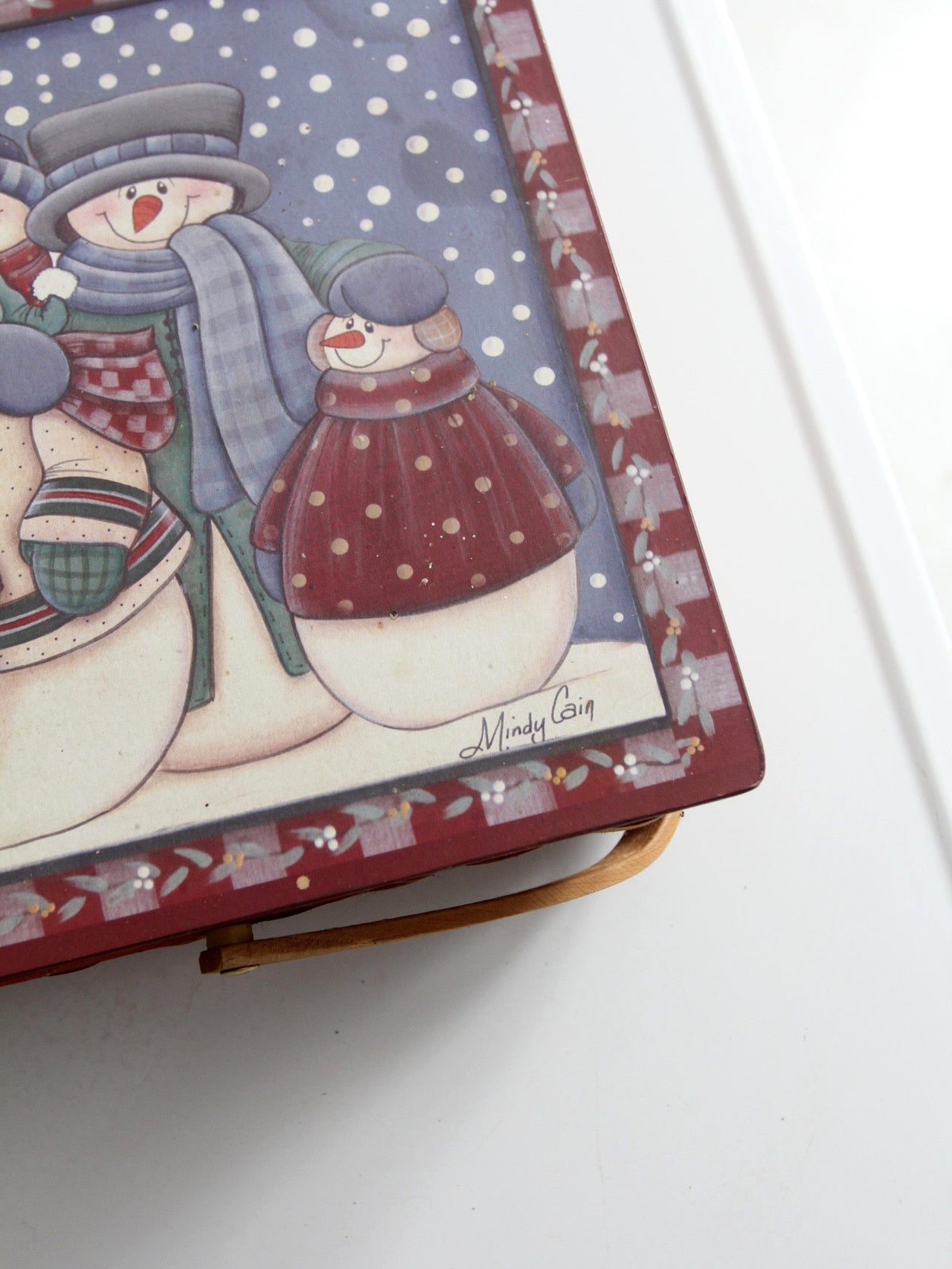 vintage Mindy Cain snowman Christmas basket
