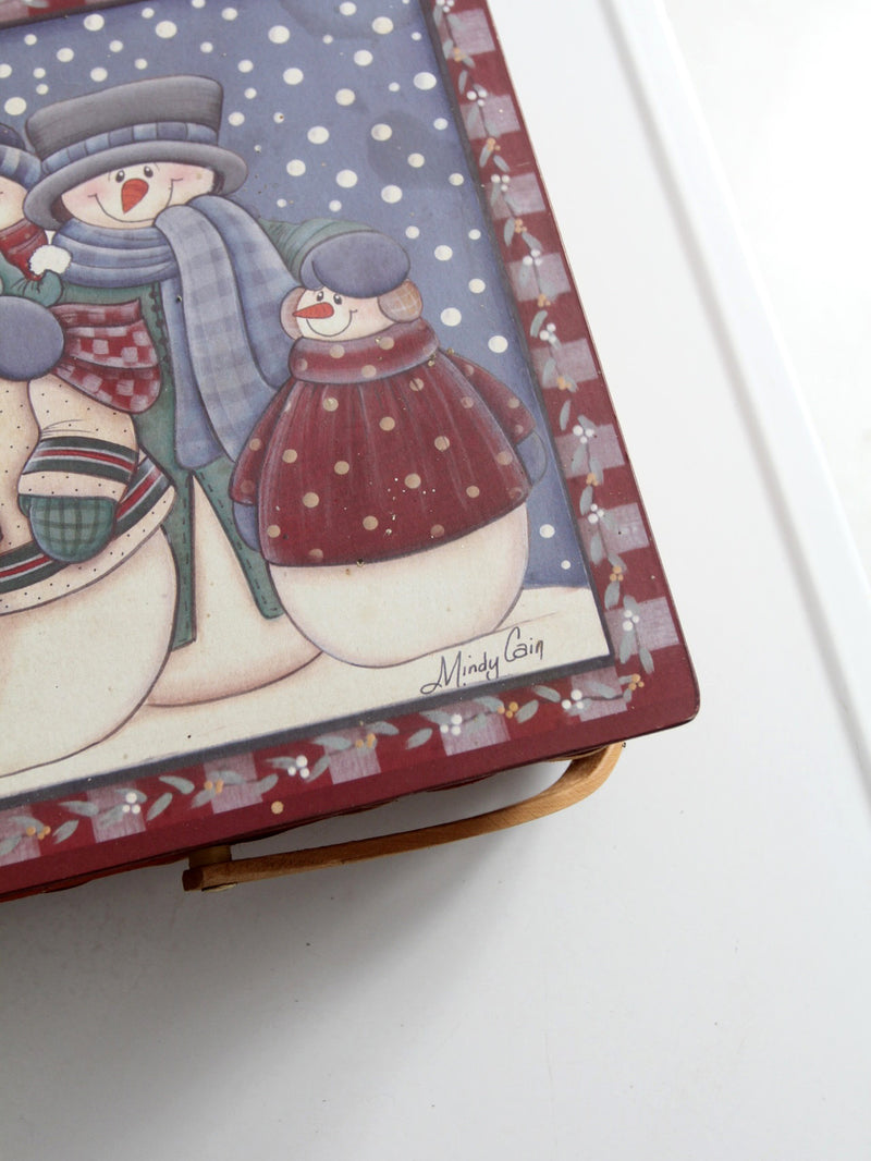 vintage Mindy Cain snowman Christmas basket