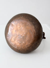antique hand hammered copper hearth pot with iron handle
