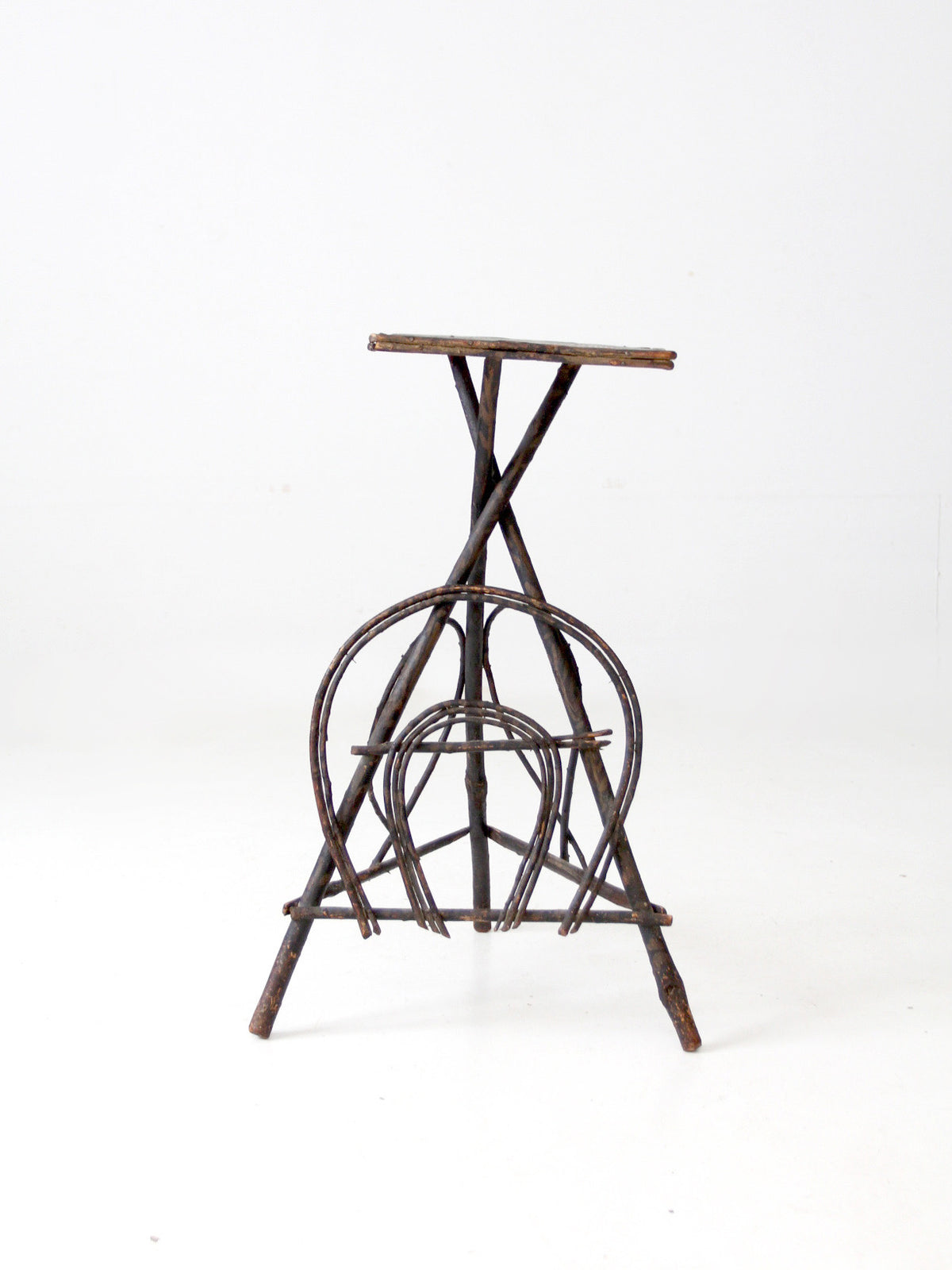 antique Adirondack twig side table with painted top