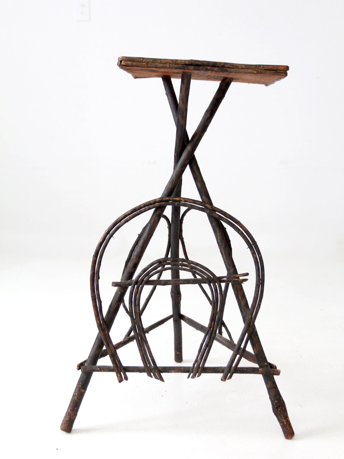antique Adirondack twig side table with painted top