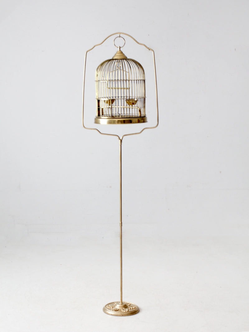vintage brass bird cage with stand