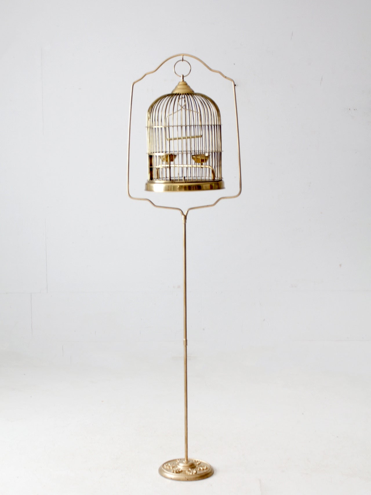 vintage brass bird cage with stand
