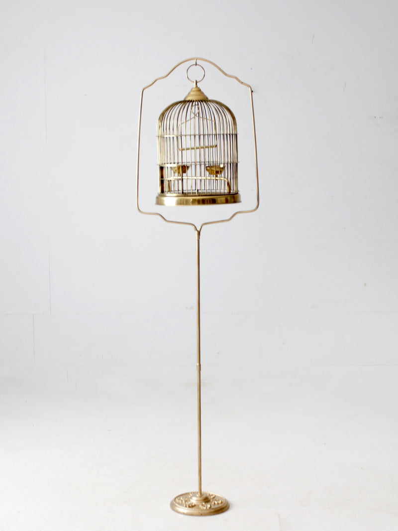 vintage brass bird cage with stand