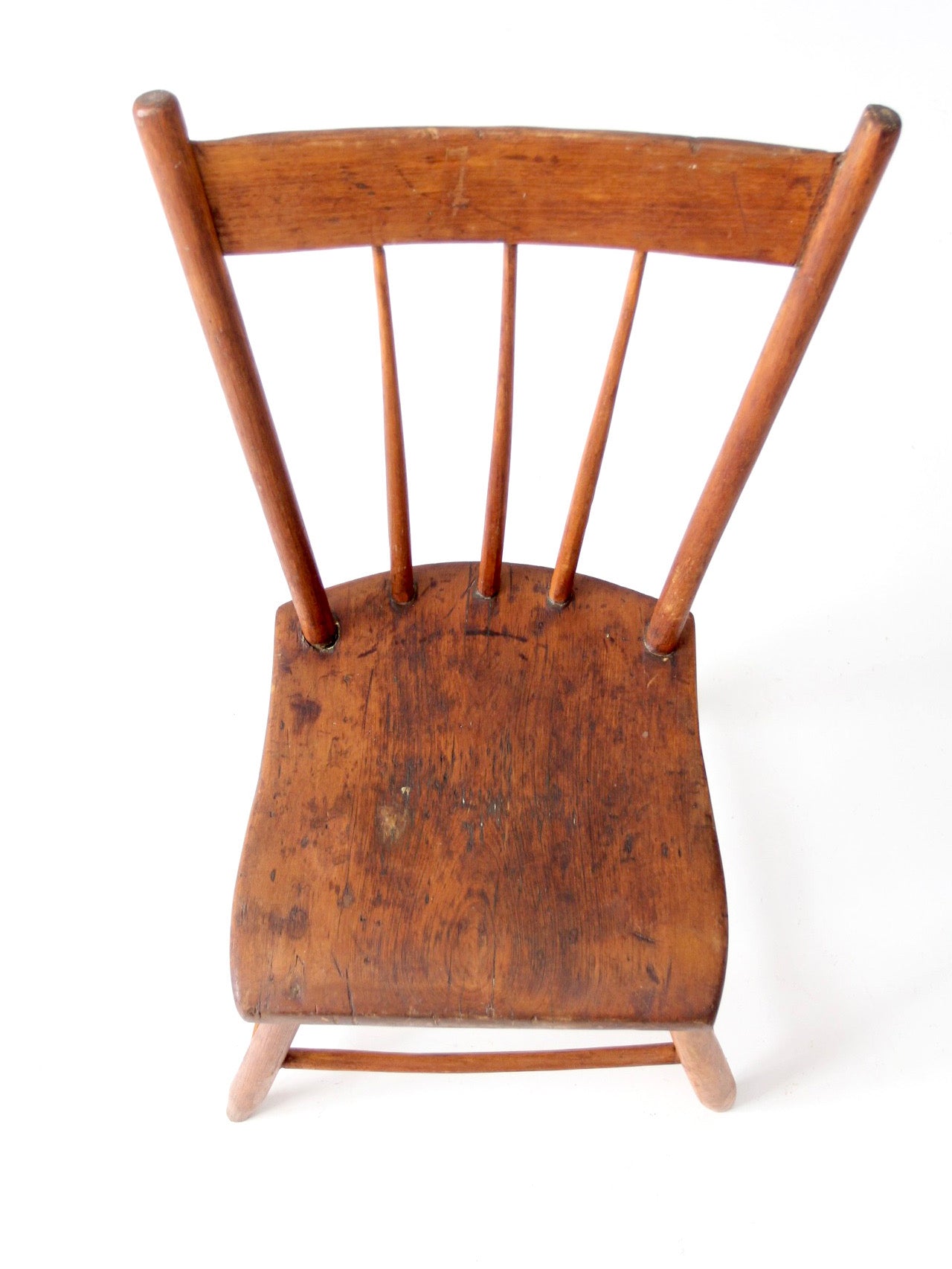 antique early American plank seat spindle back chair