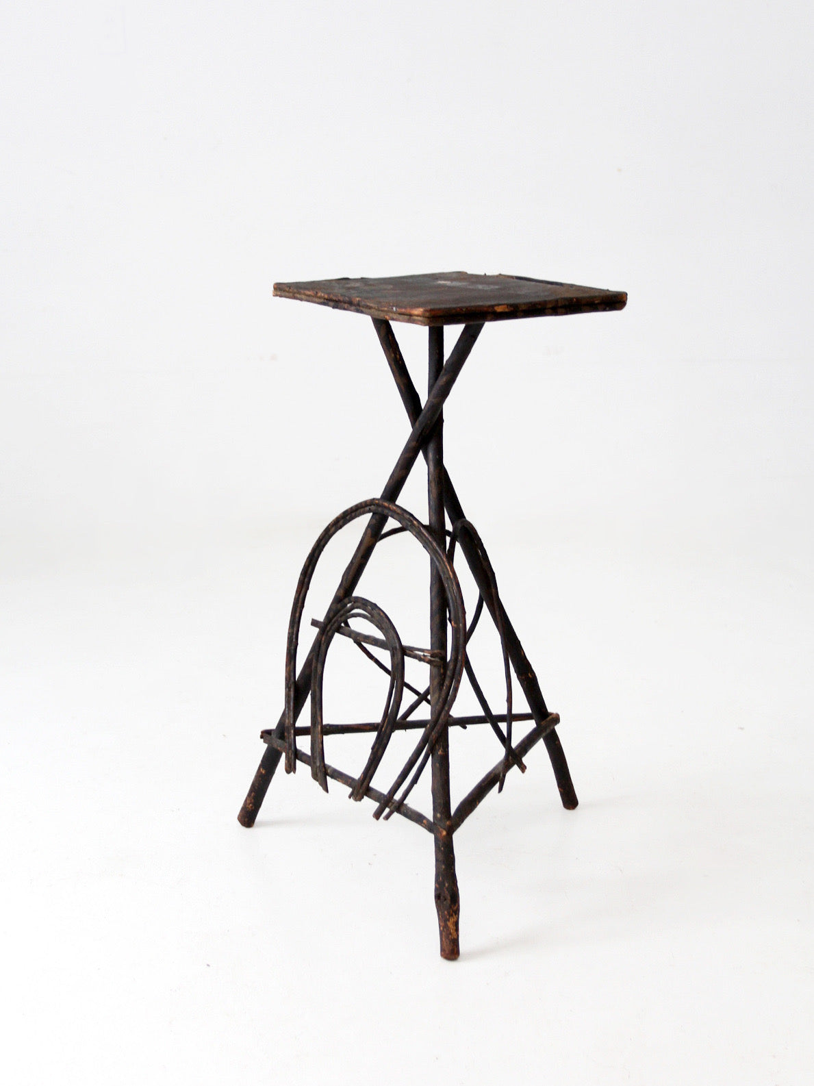 antique Adirondack twig side table with painted top