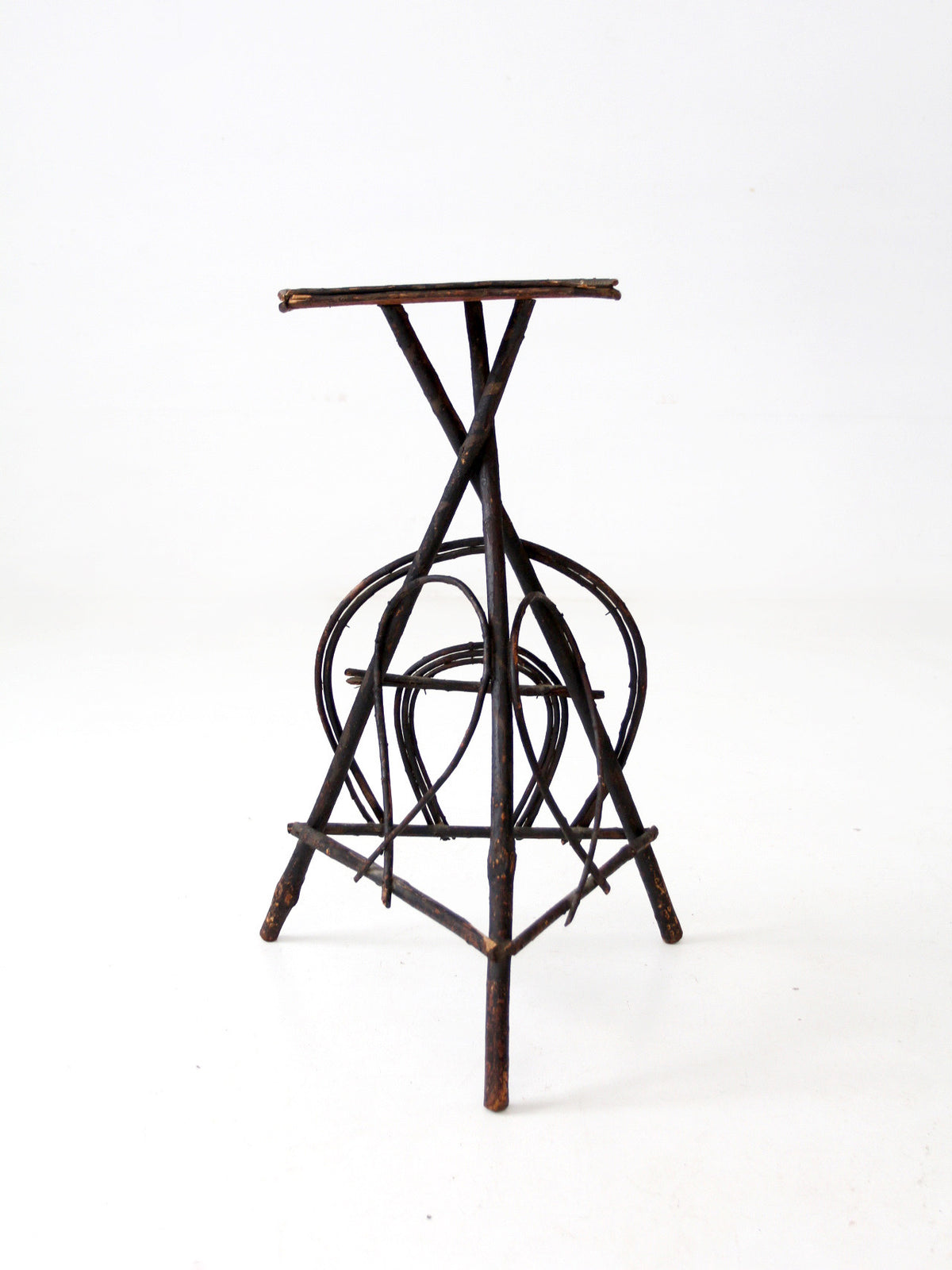 antique Adirondack twig side table with painted top