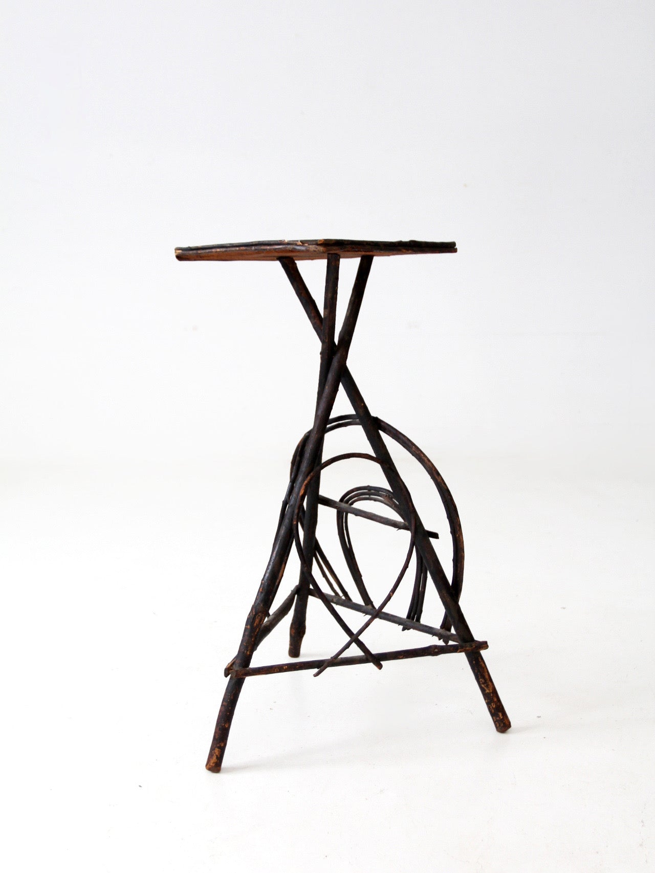 antique Adirondack twig side table with painted top