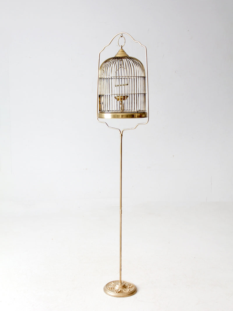 vintage brass bird cage with stand