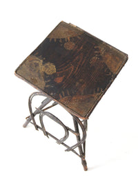 antique Adirondack twig side table with painted top