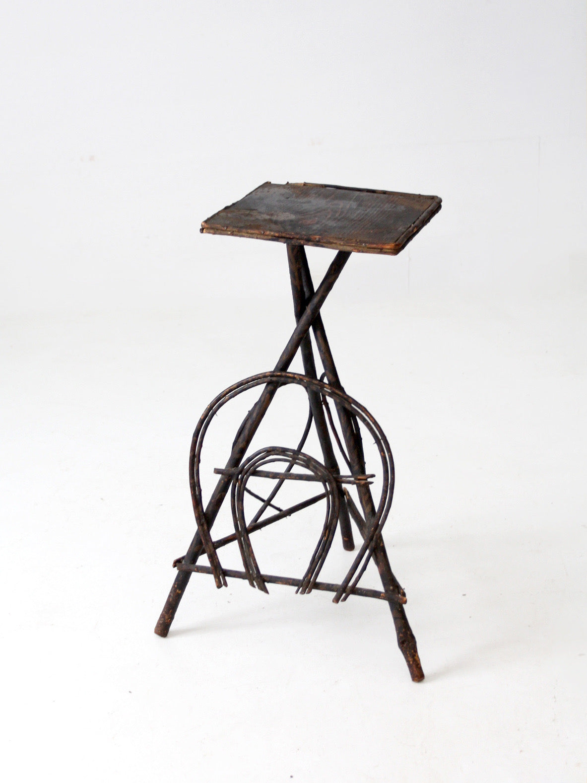 antique Adirondack twig side table with painted top
