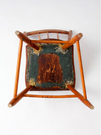 antique early American plank seat spindle back chair