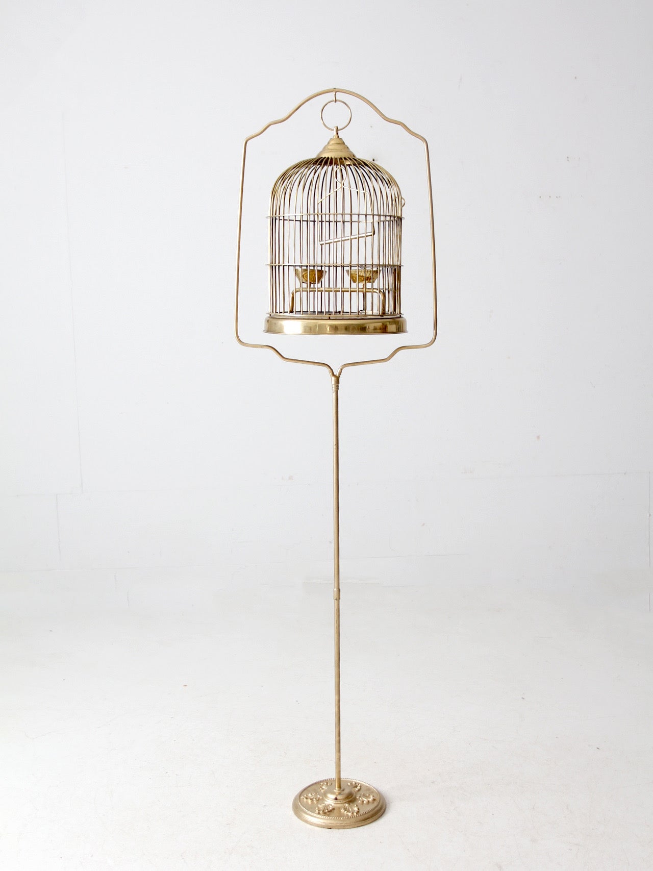 vintage brass bird cage with stand