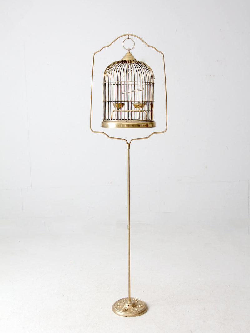 vintage brass bird cage with stand