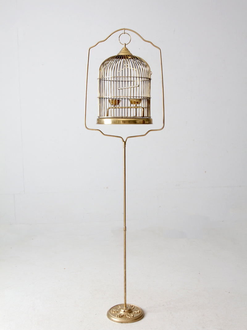 vintage brass bird cage with stand
