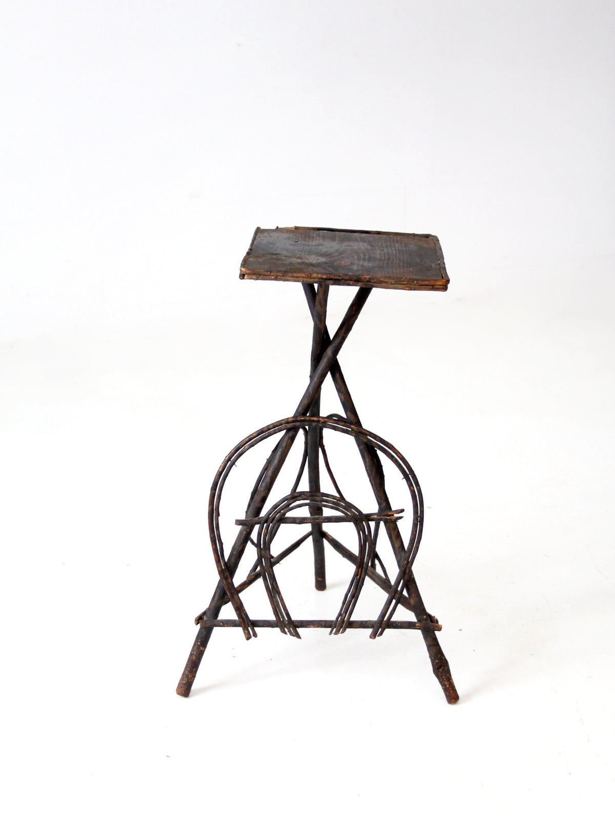 antique Adirondack twig side table with painted top