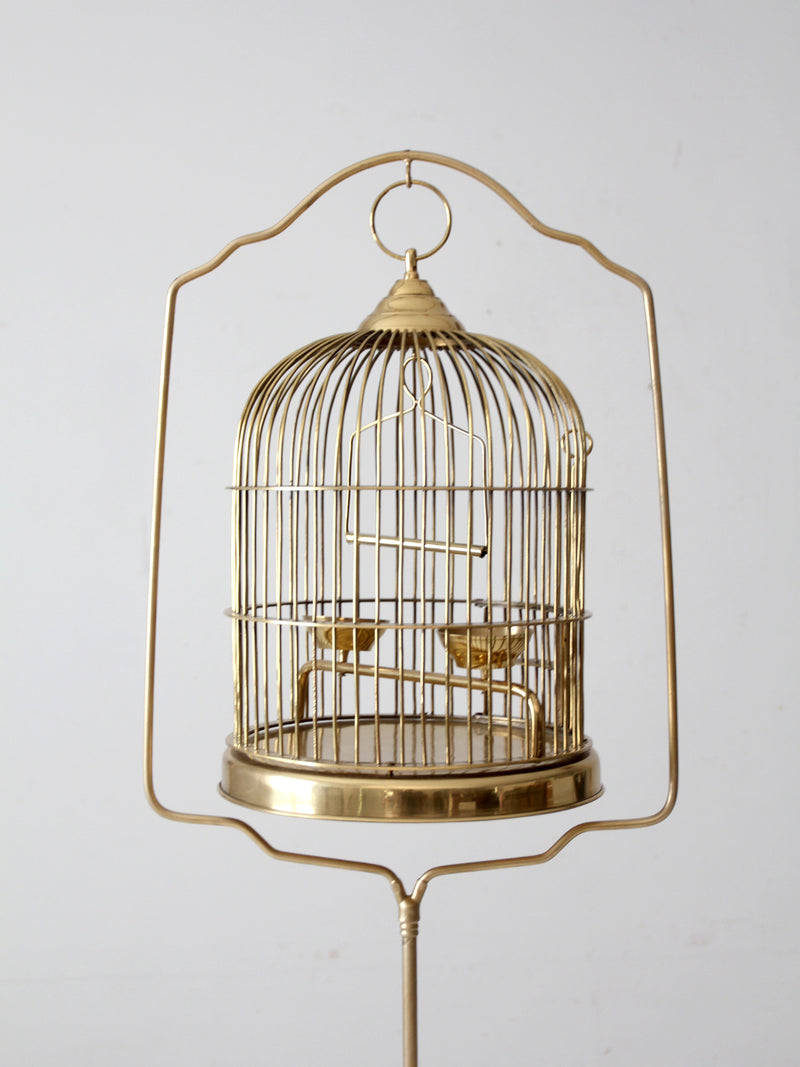 vintage brass bird cage with stand