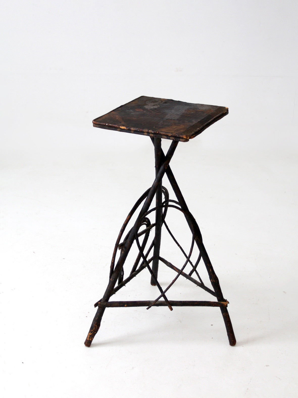 antique Adirondack twig side table with painted top