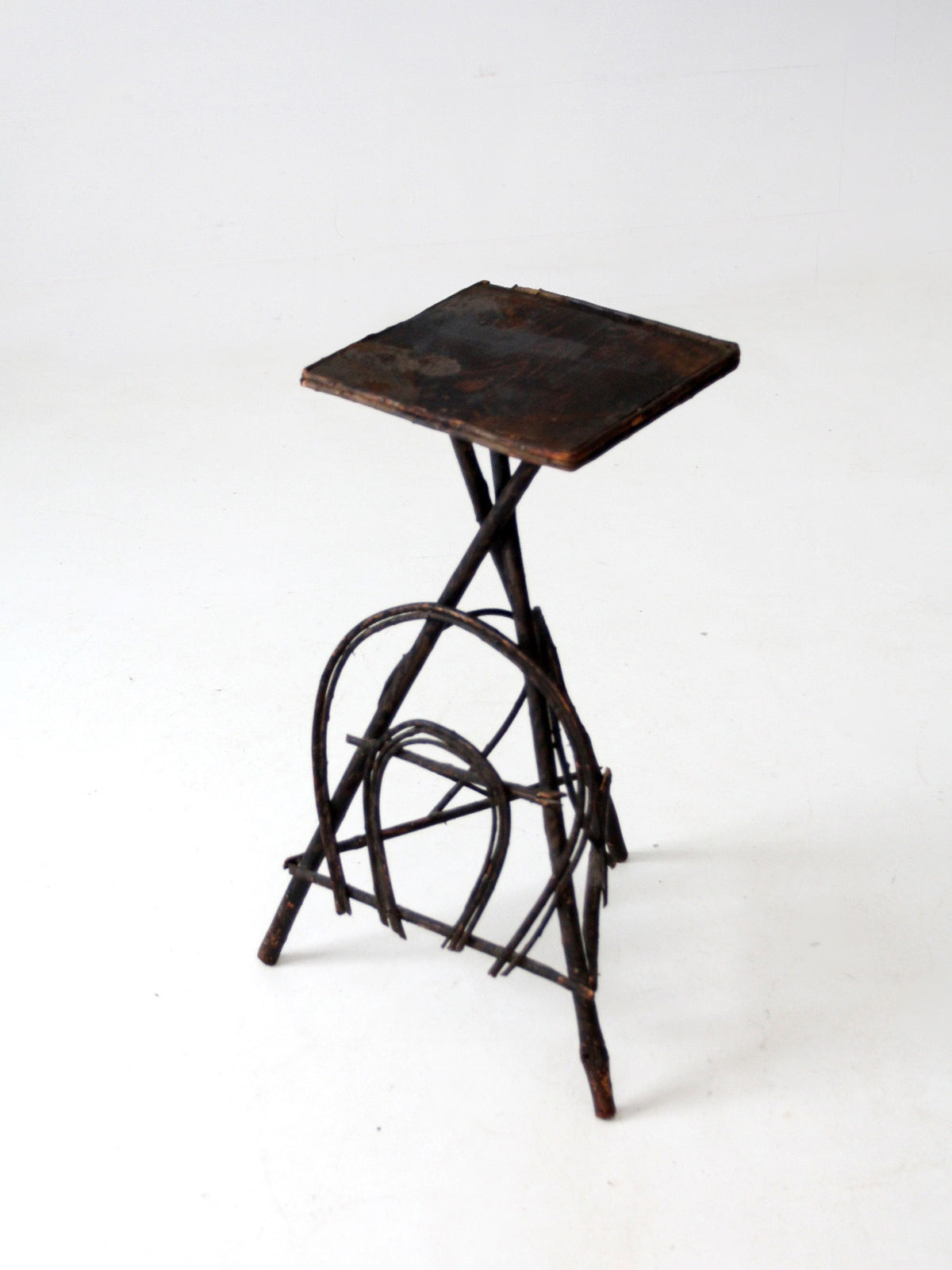 antique Adirondack twig side table with painted top