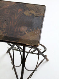 antique Adirondack twig side table with painted top