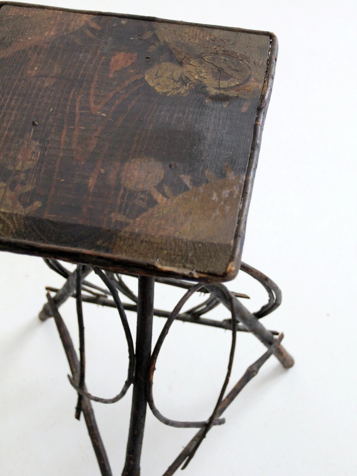 antique Adirondack twig side table with painted top