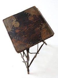 antique Adirondack twig side table with painted top