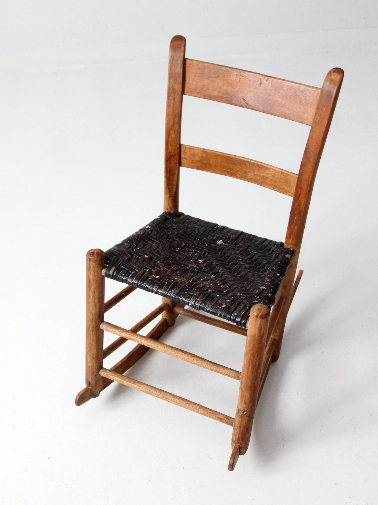 antique children's splint weave seat rocking chair