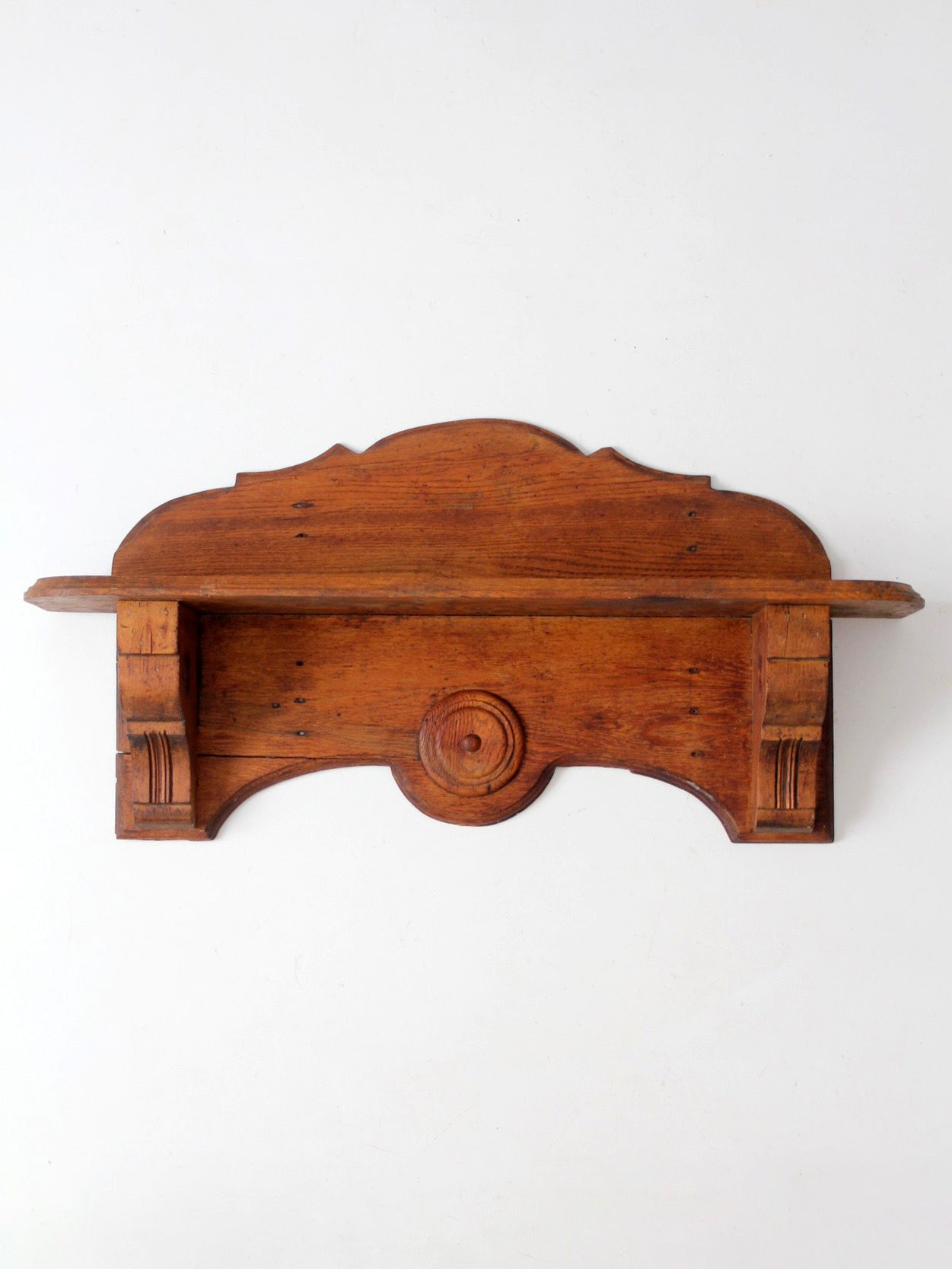 antique folk art carved wood wall shelf