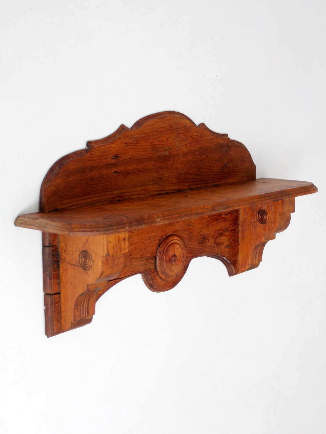 antique folk art carved wood wall shelf