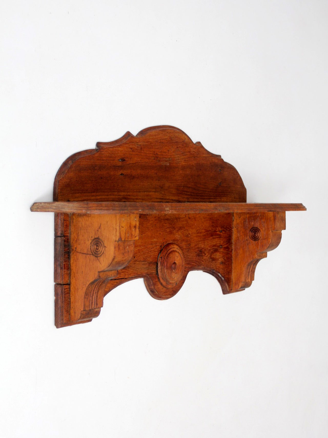 antique folk art carved wood wall shelf