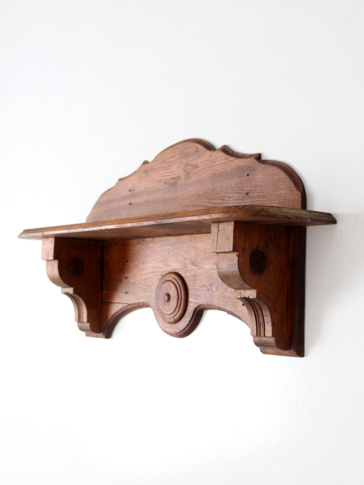 antique folk art carved wood wall shelf