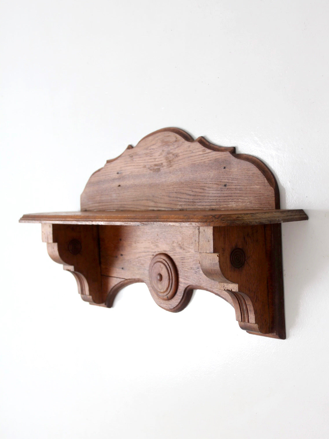 antique folk art carved wood wall shelf