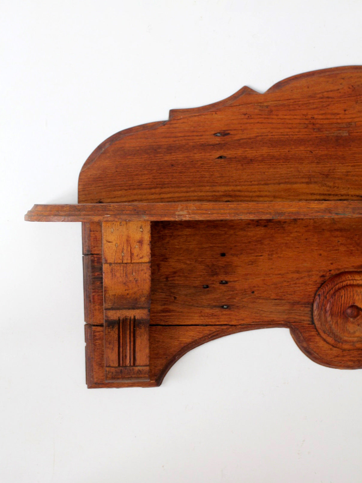 antique folk art carved wood wall shelf
