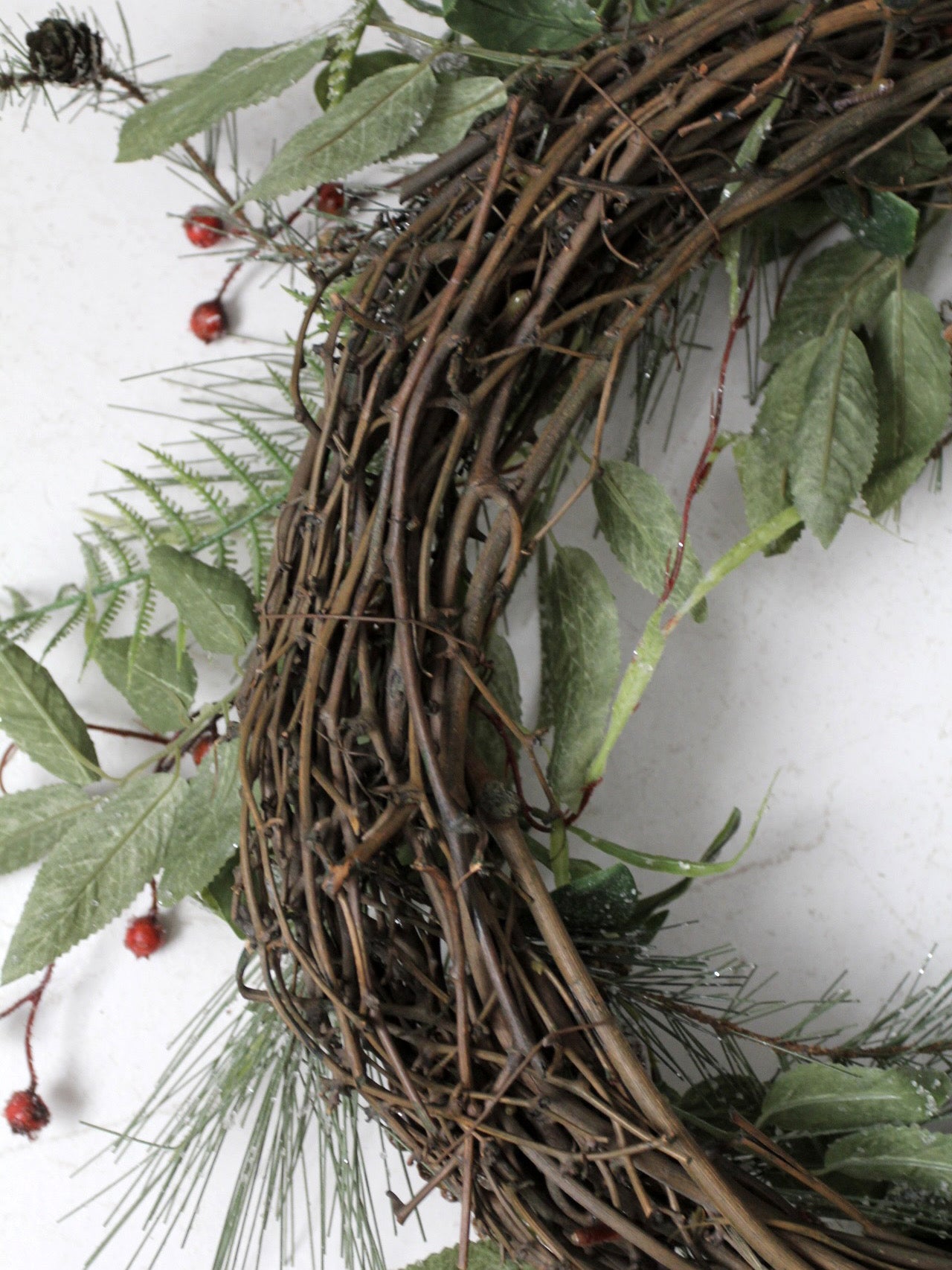 vintage twig-frame Christmas wreath