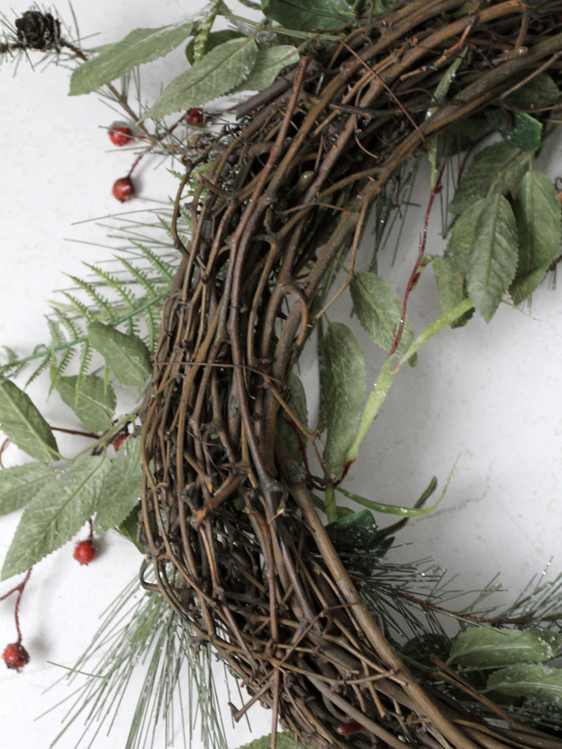 vintage twig-frame Christmas wreath