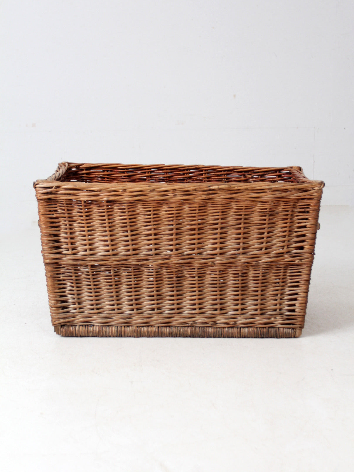 vintage rectangular wicker basket with handles