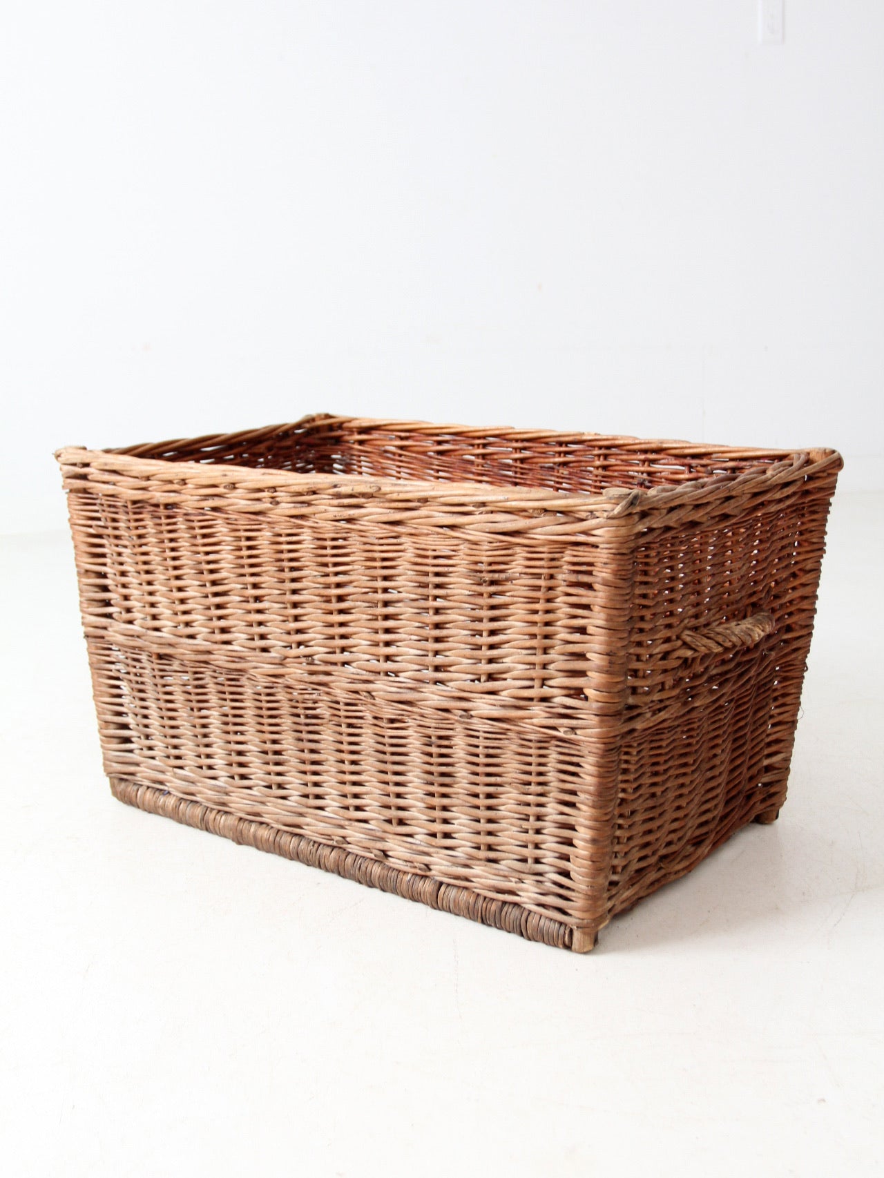 vintage rectangular wicker basket with handles
