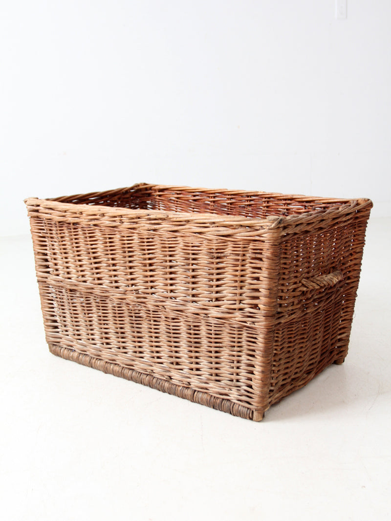 vintage rectangular wicker basket with handles