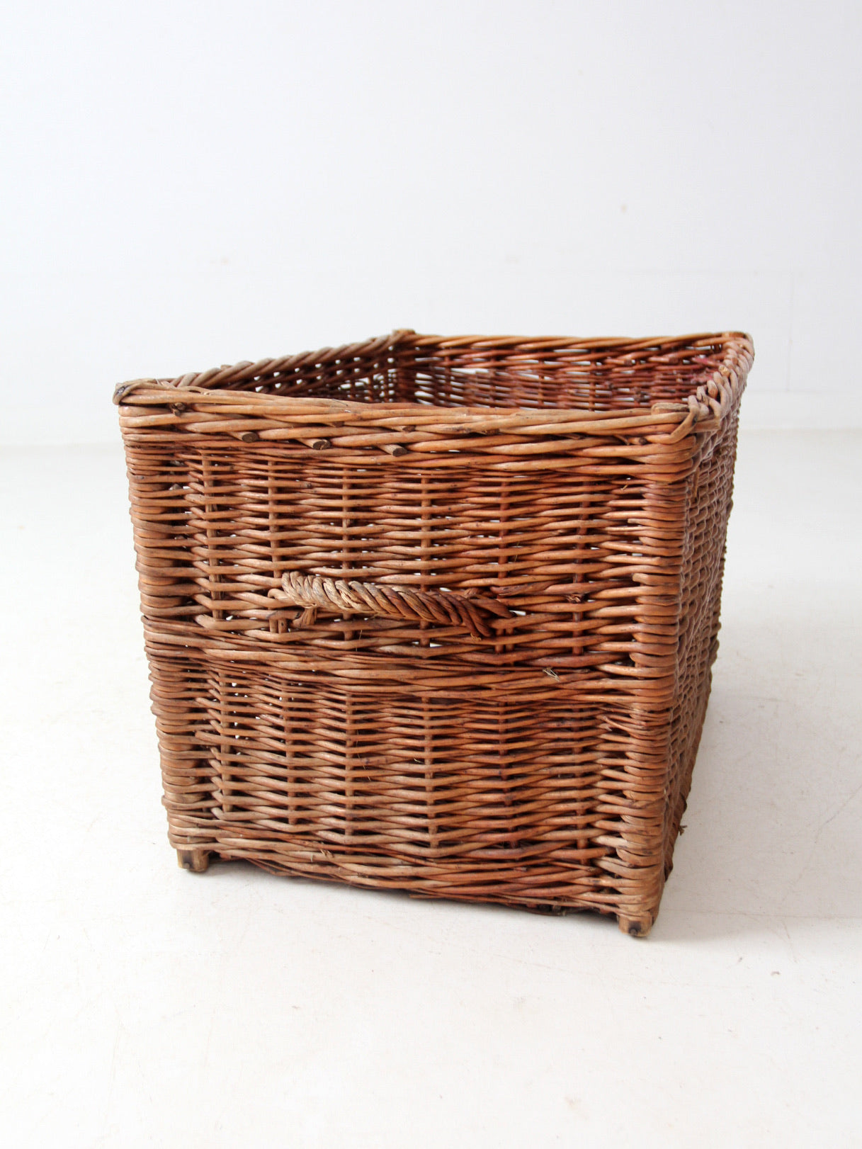 vintage rectangular wicker basket with handles