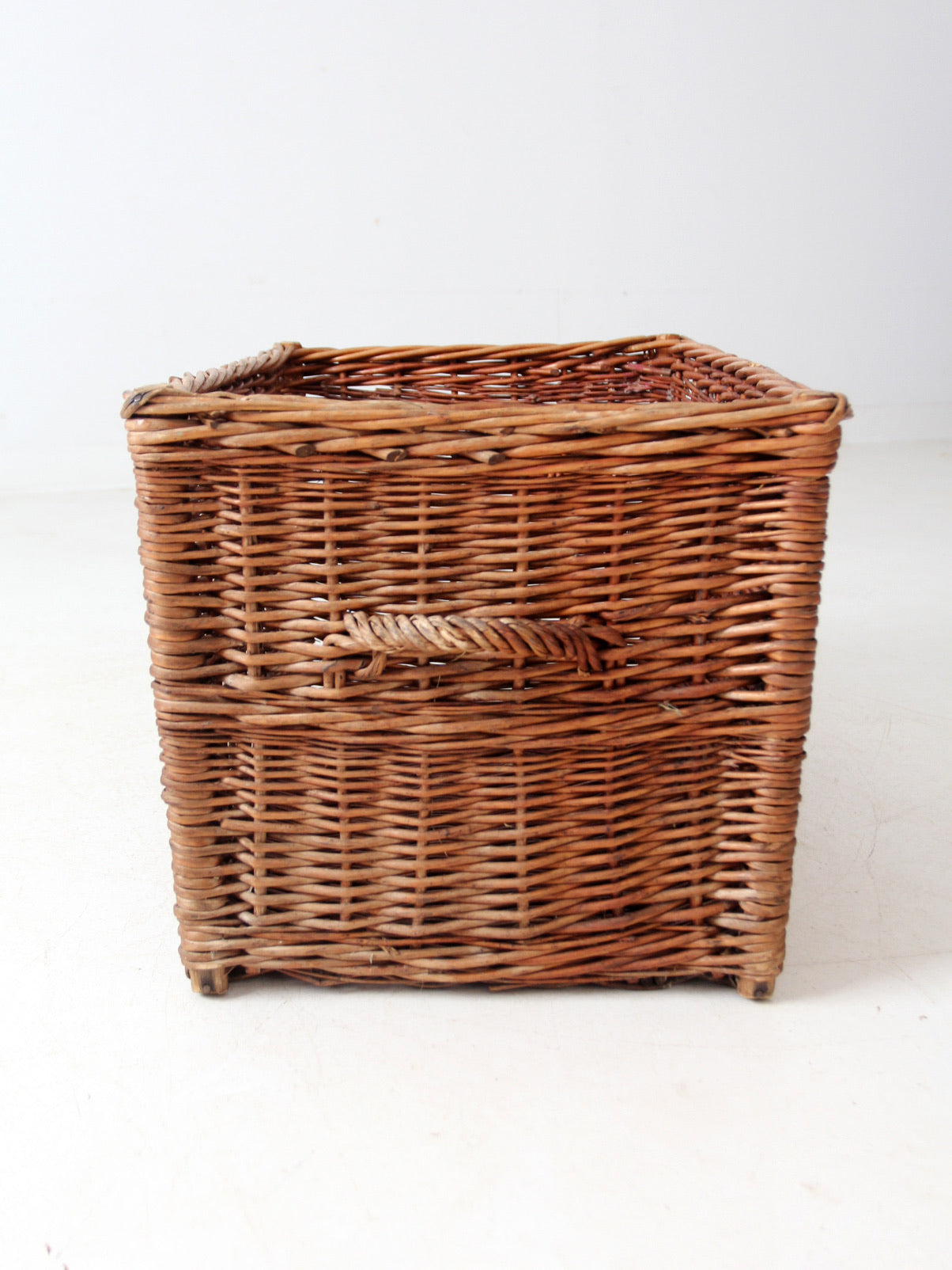 vintage rectangular wicker basket with handles