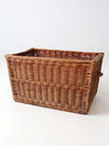 vintage rectangular wicker basket with handles