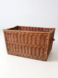 vintage rectangular wicker basket with handles