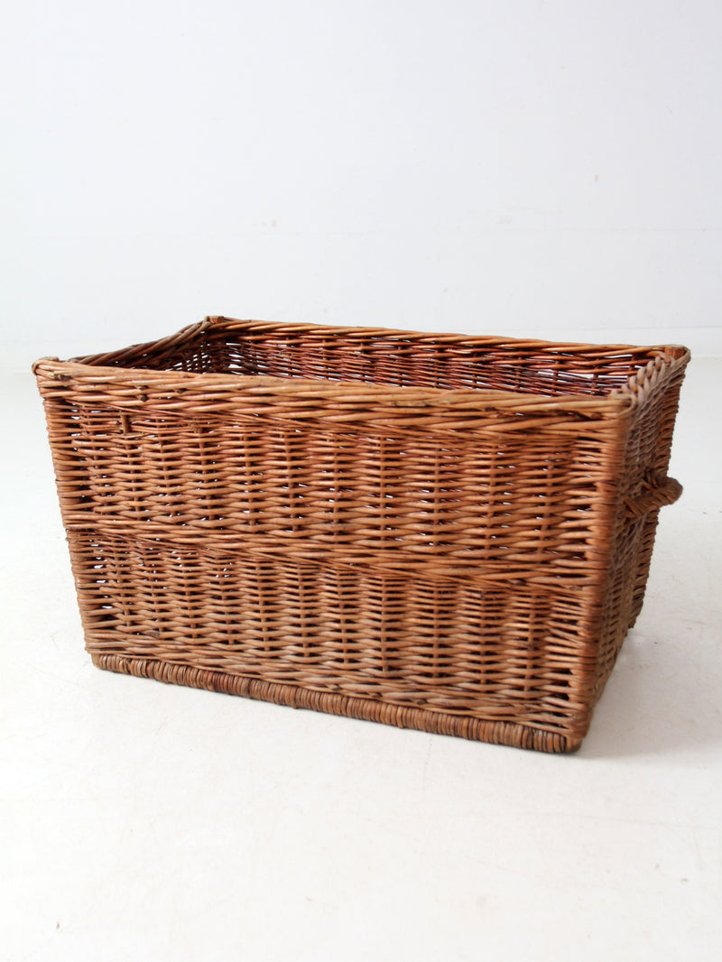 vintage rectangular wicker basket with handles