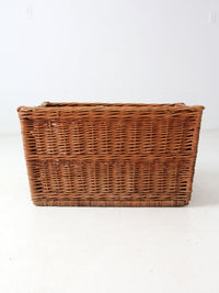 vintage rectangular wicker basket with handles