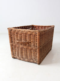 vintage rectangular wicker basket with handles