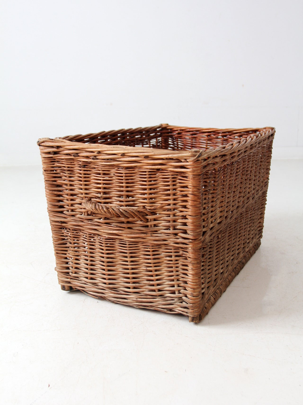 vintage rectangular wicker basket with handles
