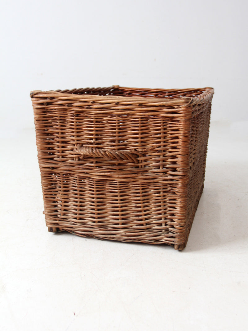 vintage rectangular wicker basket with handles