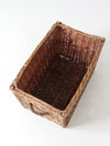 vintage rectangular wicker basket with handles